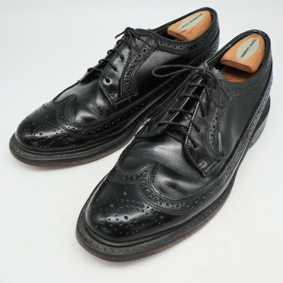 SALE/// FLORSHEIM フローシャイム 外羽根式 ロングウィングチップ 本革 型押し ブラック ( メンズ 8 1/2 D ≒ 26.5cm ) KA0239_画像2