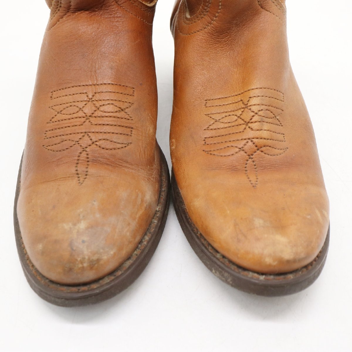 SALE/// USA made ACME original leather western boots kau Boy type pushed . embroidery Brown ( men's 6 1/2A ≒ 24.5cm ) KA0353