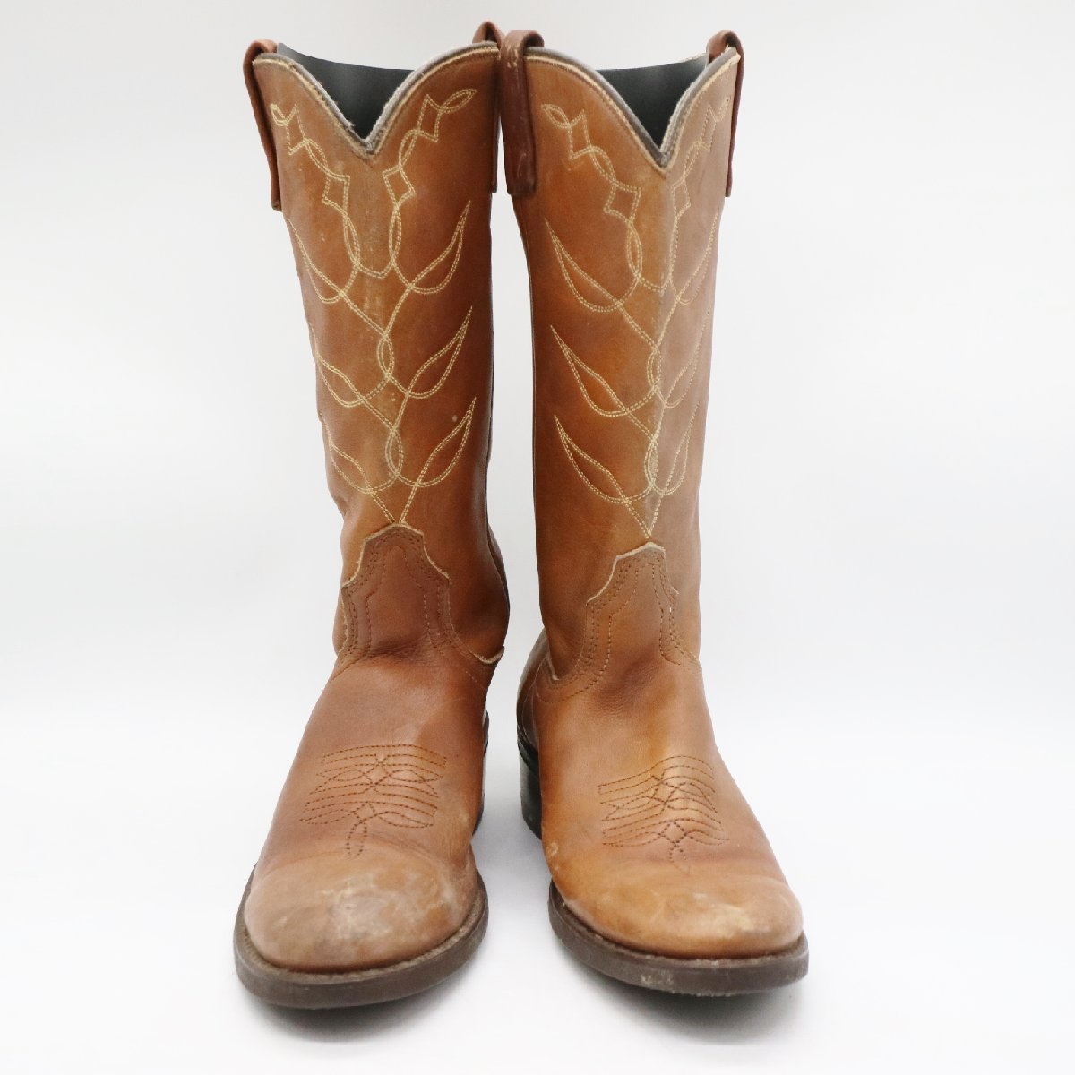 SALE/// USA made ACME original leather western boots kau Boy type pushed . embroidery Brown ( men's 6 1/2A ≒ 24.5cm ) KA0353