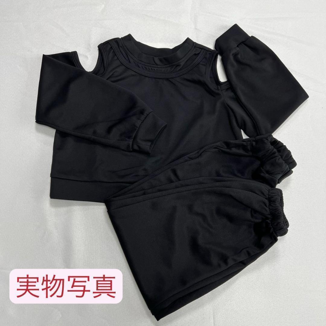 140cm Korea manner child clothes top and bottom 2 point set black Kids .. style good-looking 