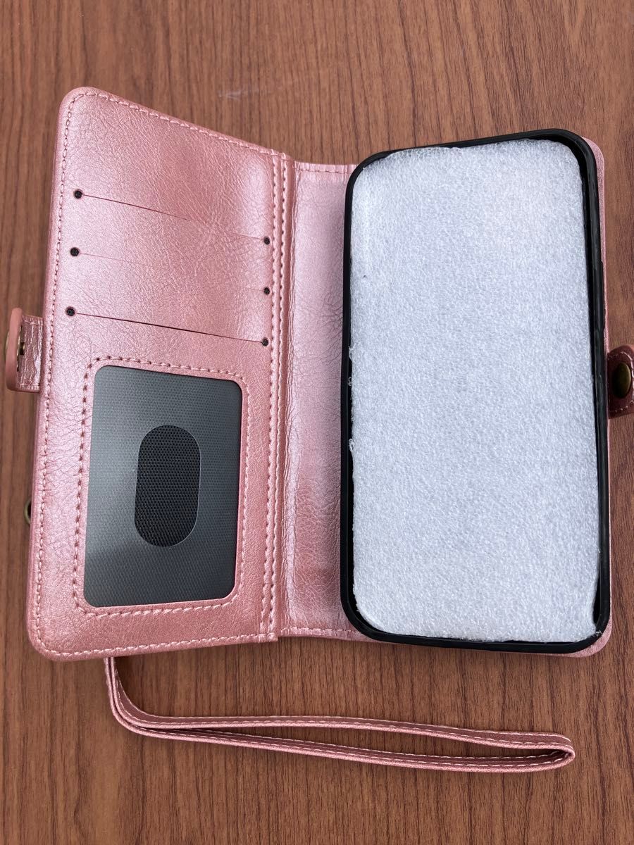 iPhone13 スマホカバー　手帳型　ピンク　多機能　新品　レザーフォン スマホケース　耐衝撃　韓国　人気　13 無地　春色