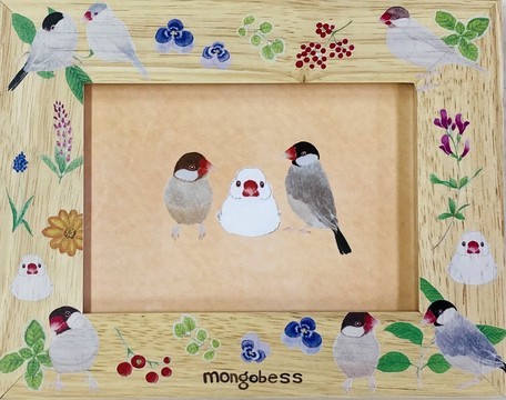 かわいい小鳥のフォトフレーム♪草花と文鳥 ボタニカルことりシリーズ ブンチョウの画像1