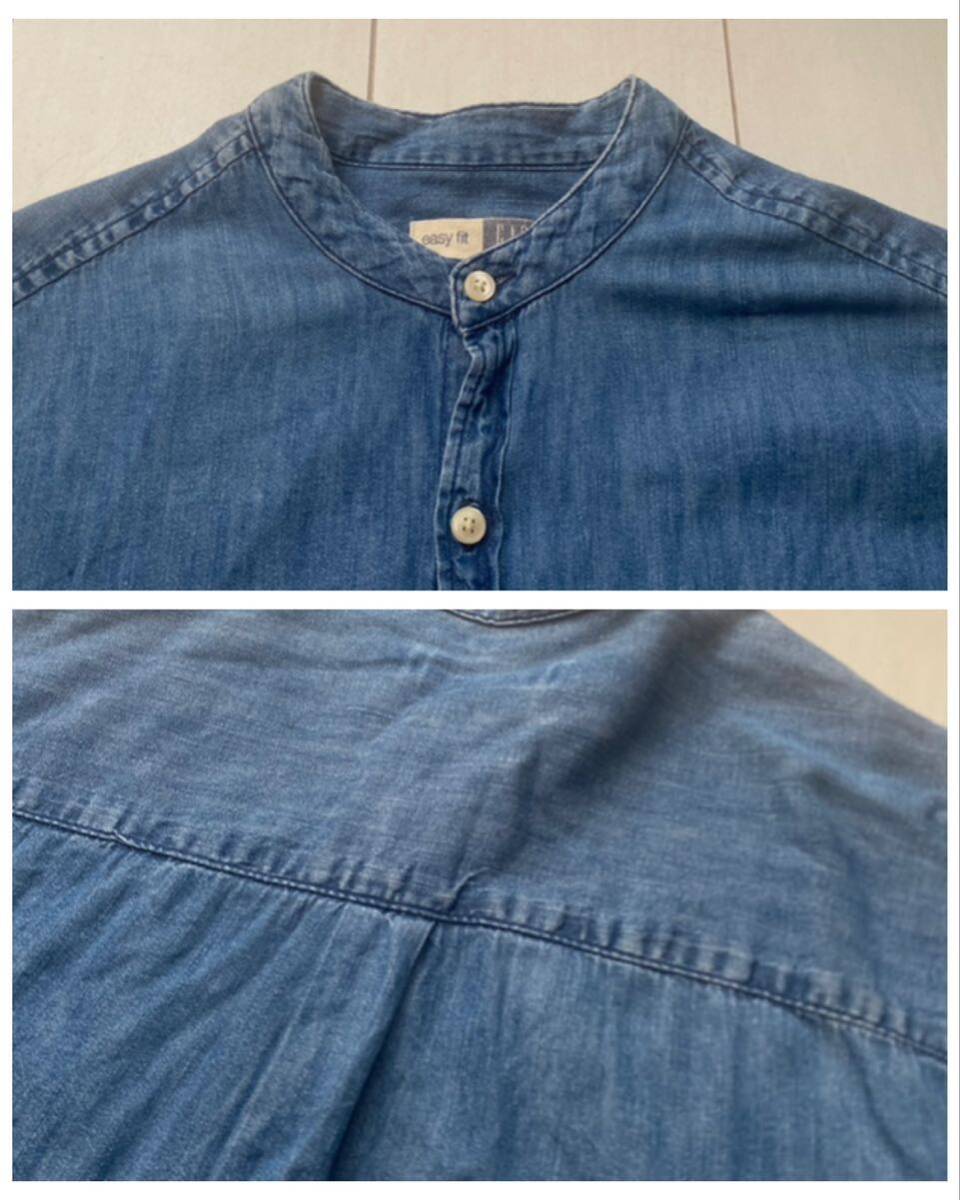 送料無料 美品 GAP ギャップ vintage ビンテージ INDIGO インディゴ ノーカラー バンドカラー シャツdenim デニム old easy relaxed fit XL_画像5