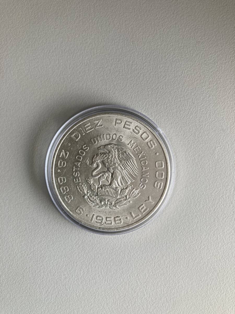 銀貨 メキシコ MEXICO 10ペソ 1956年 イダルゴ 通常貨 自由独立 コインカプセル保管品の画像2