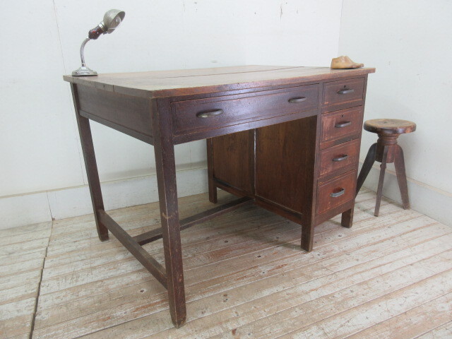  old oak material. 5 cup drawer with a tier of drawers on one side desk K773 antique furniture desk working bench counter table store furniture Cafe furniture natural wood old furniture 