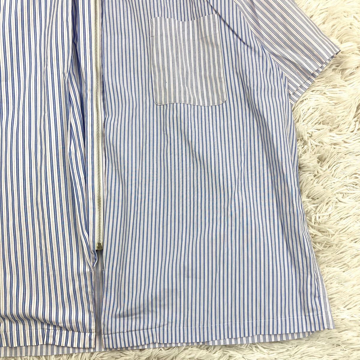  beautiful goods Comme des Garcons Homme COMME des GARCONS rice field middle Homme short sleeves shirt switch do King k Lazy Zip up stripe blue archive 