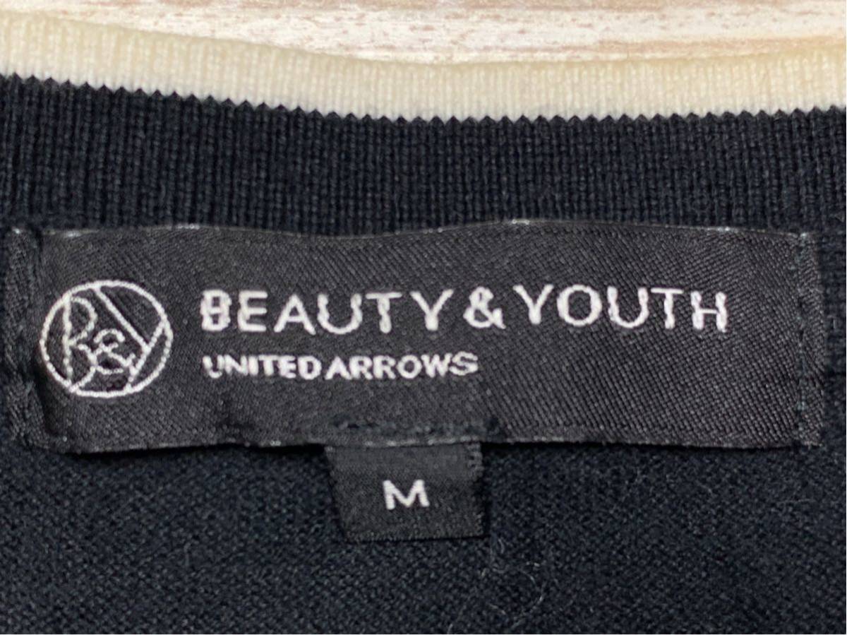 c315 BEAUTY＆YOUTH UNITED ARROWS■ユナイテッドアローズ カーディガン■黒×白ライン サイズM■ゆうパックお手軽60レタパ510_画像6