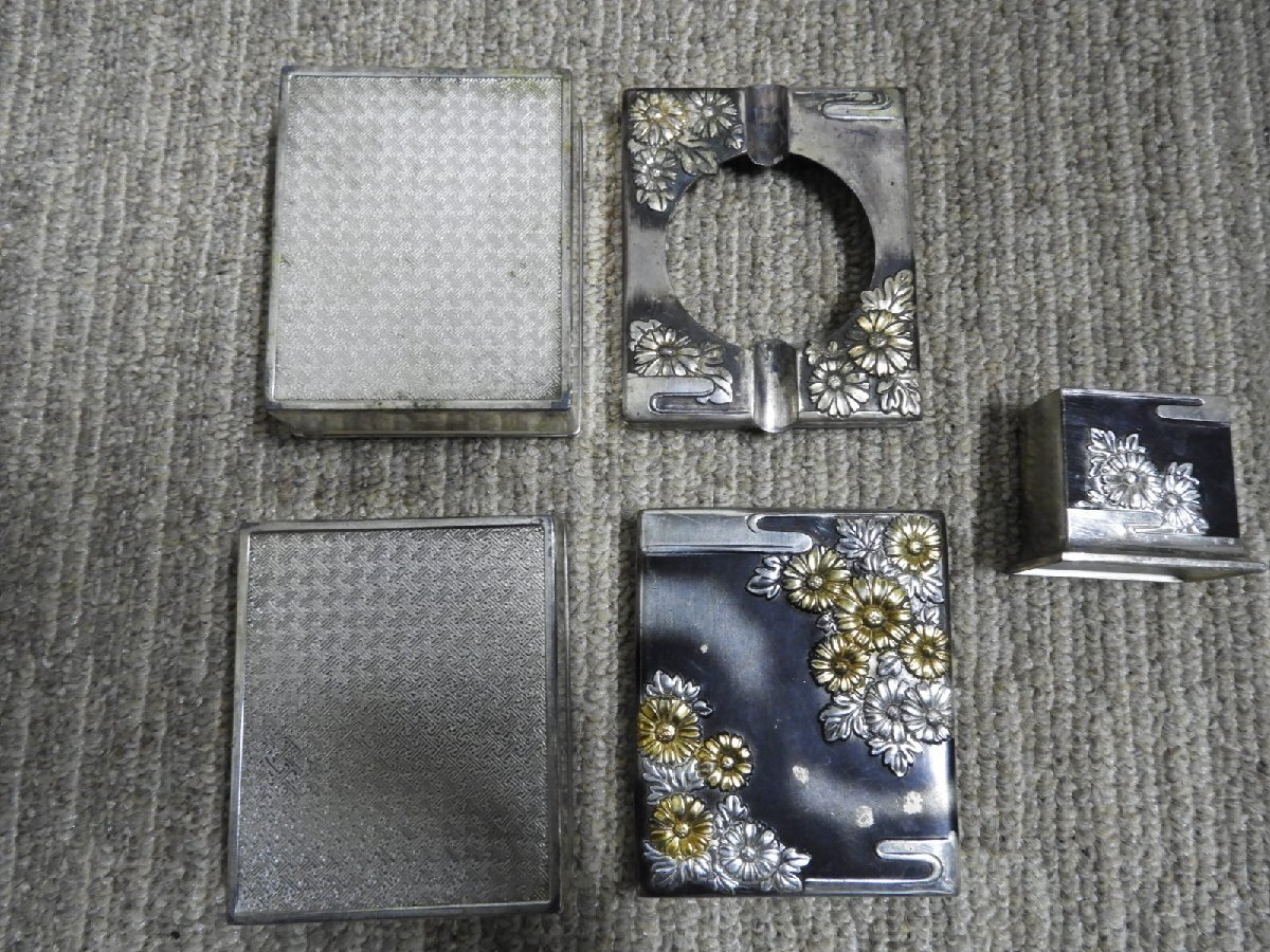 昭和レトロ 当時物 アンティーク 灰皿セット 金属製 煙草盆 シガレットケース タバコ入れ マッチボックス（5848）の画像7