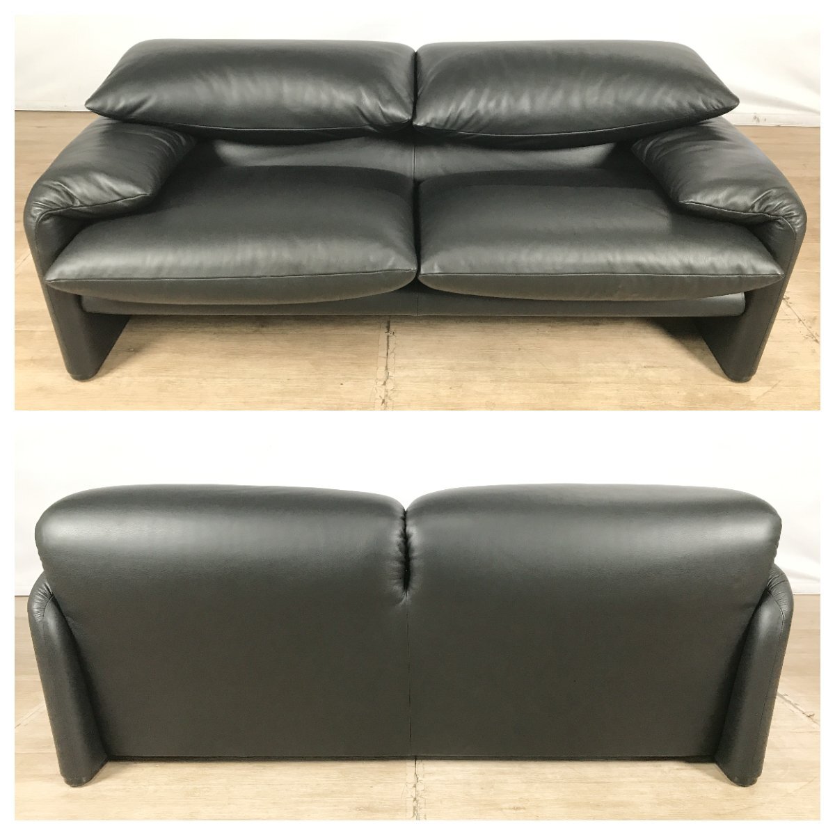 1203【沖縄県・離島配送不可】Cassina カッシーナ MARALUNGA マラルンガ 675 2人掛けソファ 2Pソファ 本革 レザー ブラックの画像2