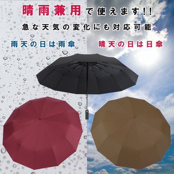 ラスト1点 新品 強靭な12本骨 ワンボタン開閉 逆折り式 耐久性・耐風性特化 晴雨兼用 折りたたみ傘 ブラック 雨傘 日傘 アンブレラ_画像9