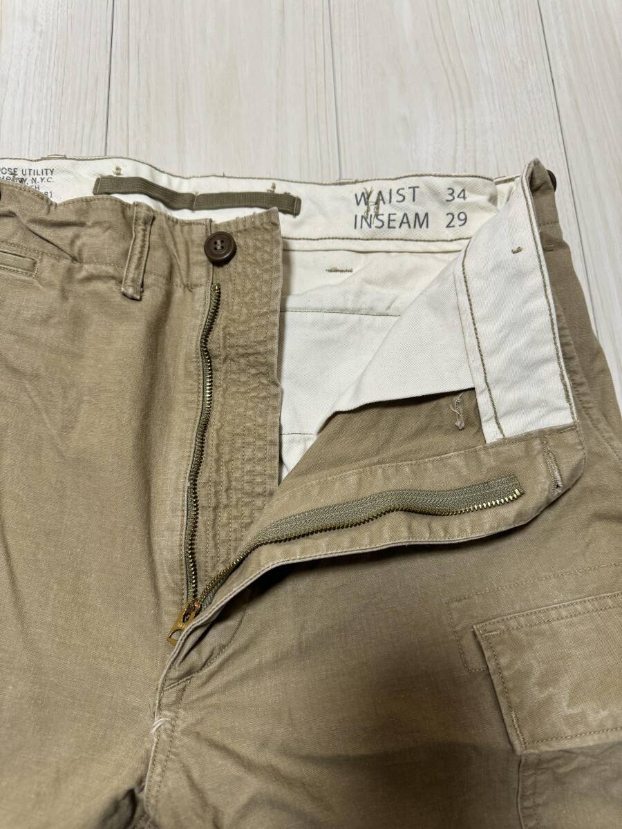 極美 廃盤 別注 RRL × BEAMS PLUS CARGO PANTS MILITARY KHAKI SIZE 34×29 / ビームス プラス ダブルアールエル カーゴ ミリタリー_画像9