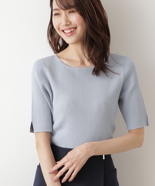 「NATURAL BEAUTY BASIC」 半袖ニット MEDIUM ブルー WOMEN_画像1