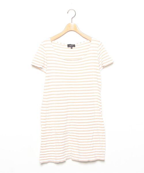 レディース 「A.P.C.」 ボーダー柄半袖Tシャツ X-SMALL ベージュ_画像1