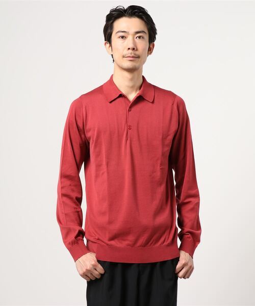 メンズ 「JOHN SMEDLEY」 長袖ポロシャツ SMALL レッド系その他5_画像1