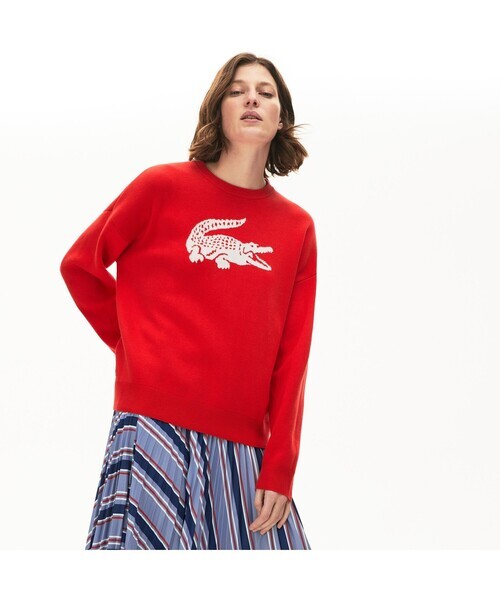 レディース 「LACOSTE」 長袖ニット 36 レッド_画像1