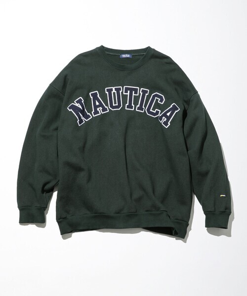 メンズ 「NAUTICA」 スウェットカットソー LARGE グリーン_画像1