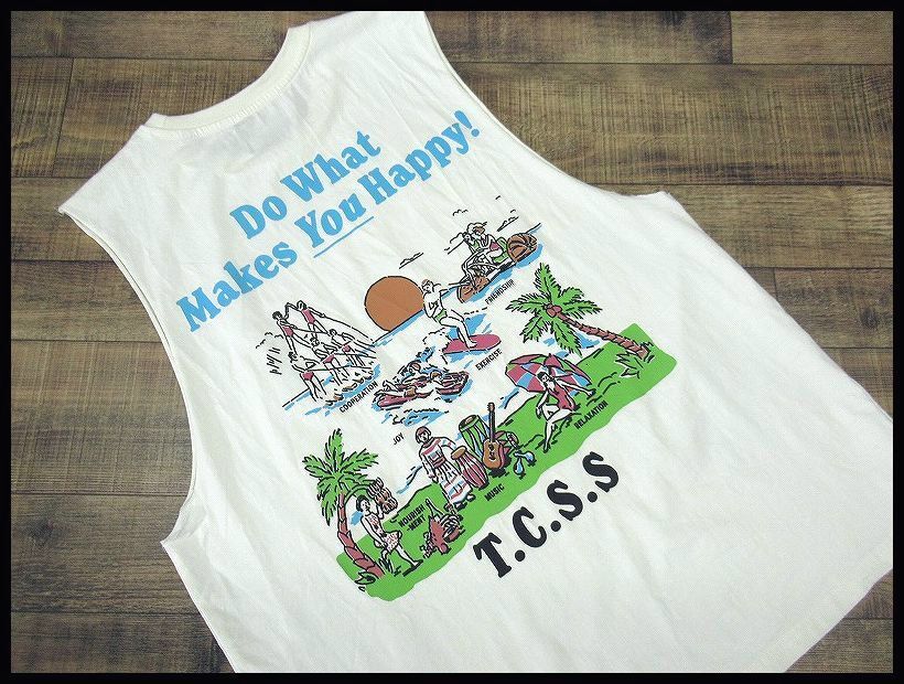 送無 G② The Critical Slide Society クリティカルスライド TCSS T.C.S.S サーフ ノースリーブ カットオフ リメイクデザイン Tシャツ 白 L_画像1