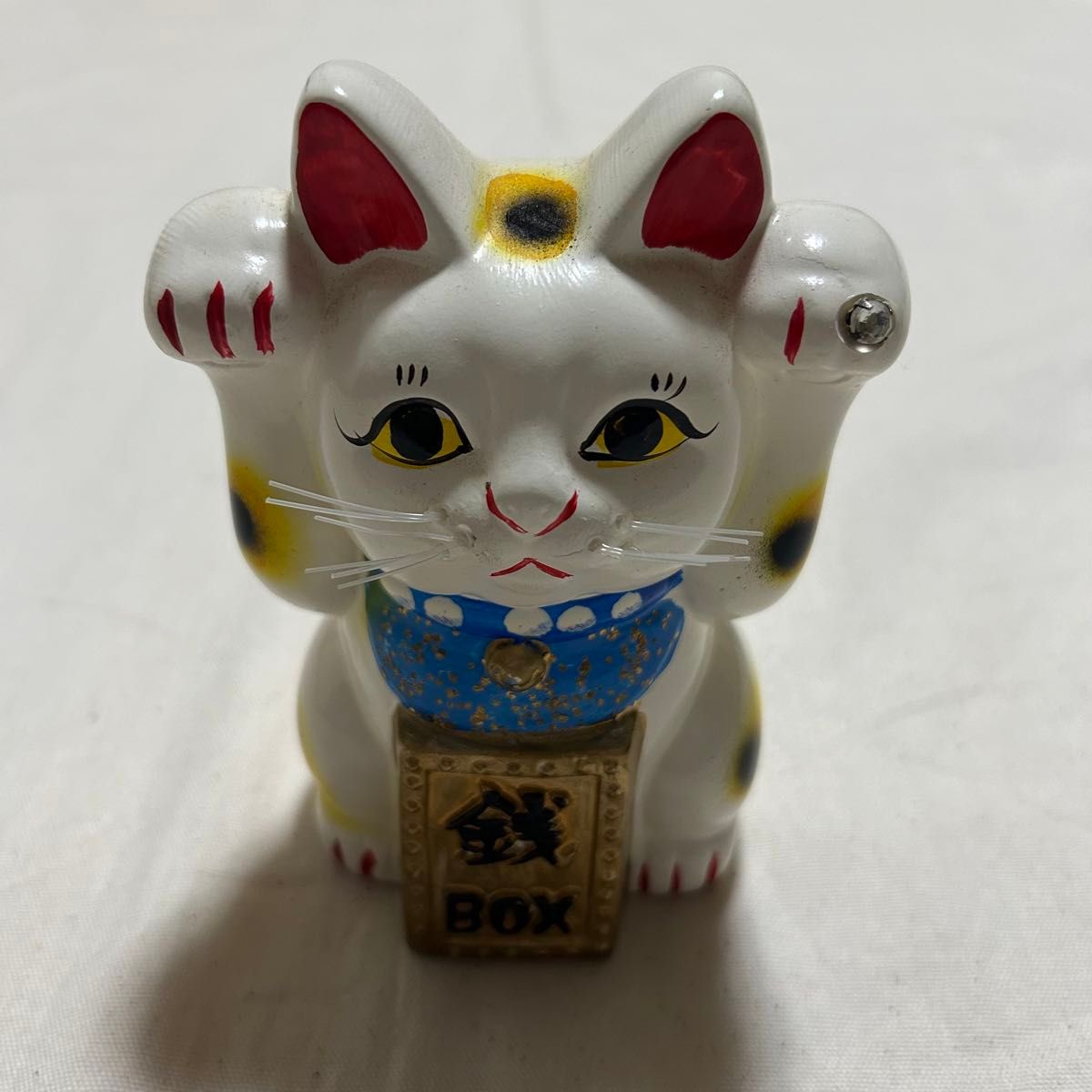 【民藝品】美品 招き猫 両手 金運 人脈 貯金箱 アンティーク 福来 置物  開運 置物 陶器製 レトロ 