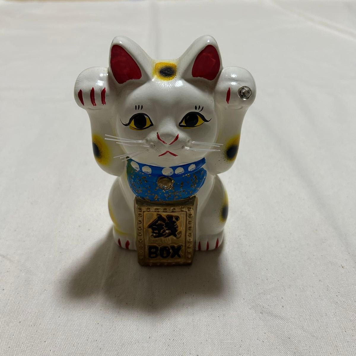 【民藝品】美品 招き猫 両手 金運 人脈 貯金箱 アンティーク 福来 置物  開運 置物 陶器製 レトロ 