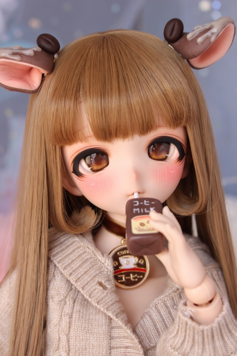 【34DOLLS】小難 DDH-10 F肌 ソフビ盛カスタムヘッド＋手描きアイ＋耳パーツ＋コーヒーみるくパック＋チョーカー付属 MDD_画像3