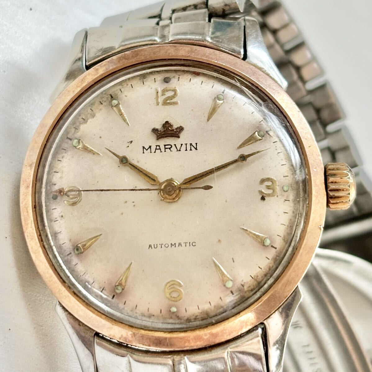 1 иен ~ A MARVINma- vi nk ржавчина указатель мужской самозаводящиеся часы раунд кейс античный Vintage наручные часы 8216528