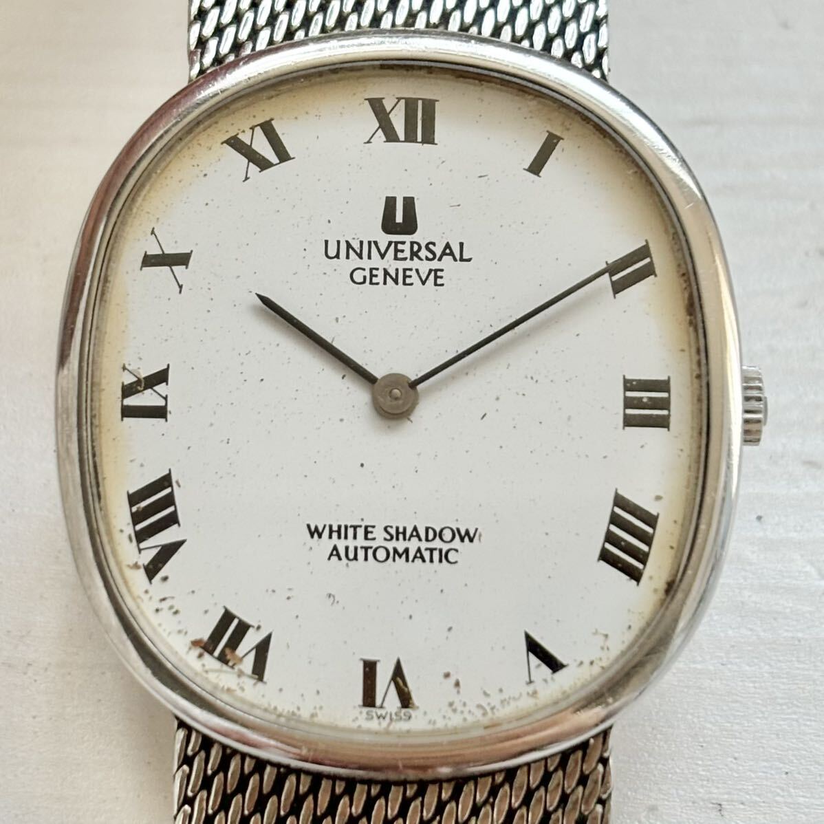 1 jpy ~ A UNIVERSAL GENEVE universal june-b white Shadow men's lady's self-winding watch Rome n Junk wristwatch 82156494