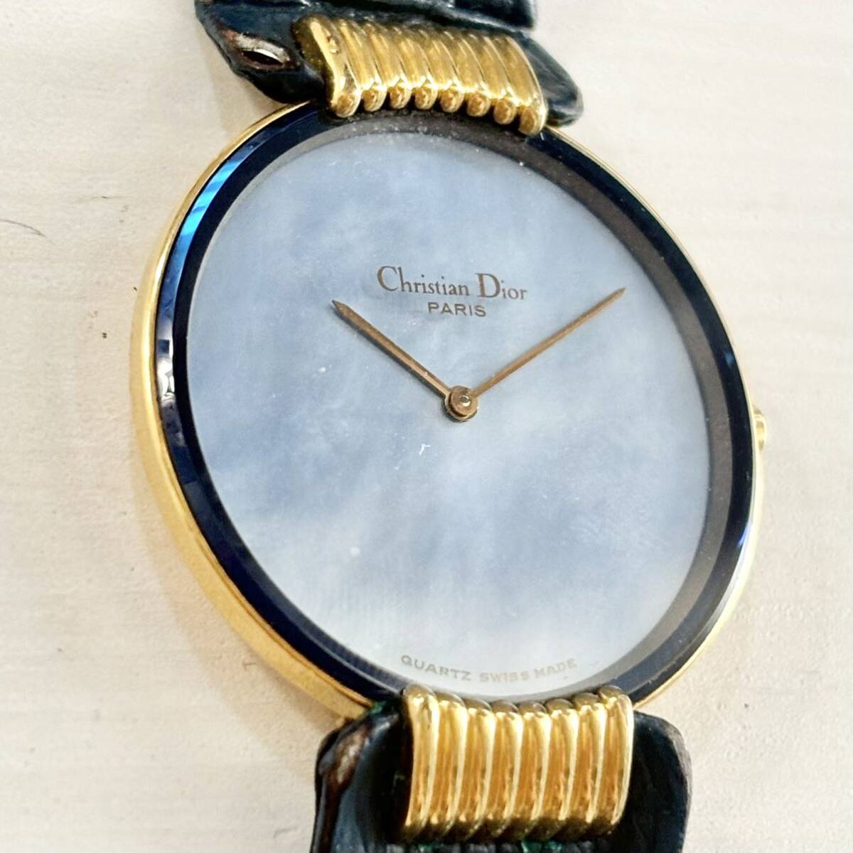 1円~ A Christian Dior クリスチャンディオール バギラ 47 153-3 ブルーシェル メンズ レディース クォーツ ジャンク 腕時計 8216243 _画像2