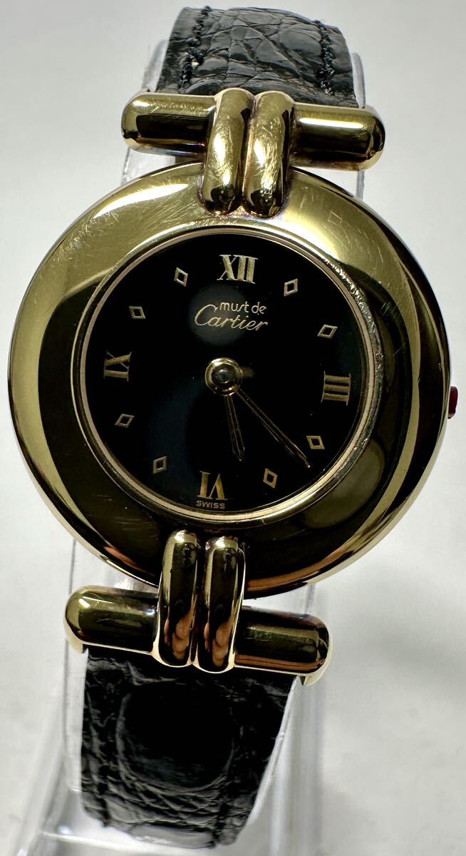 1 jpy ~ Y Cartier Cartier Must ko Rize verumeiyu black diamond ru lady's quartz antique Junk clock 72209474