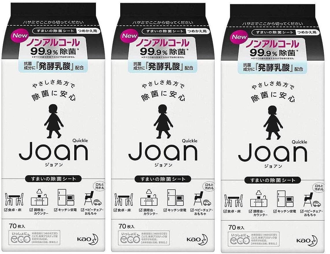 【3個セット】花王 クイックル Joan(ジョアン) 除菌シート つめかえ用 ノンアルコール 無香料_画像1