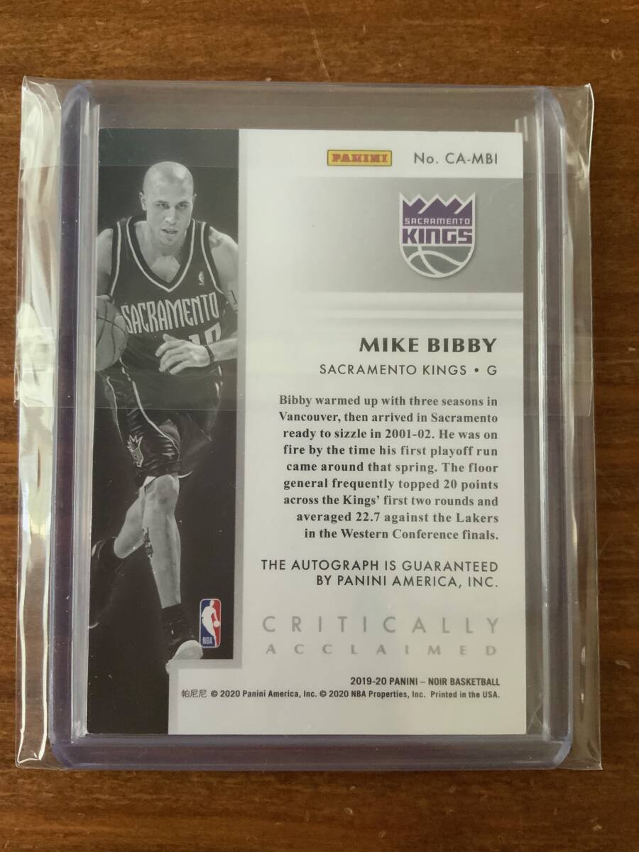 2019-20 Panini NOIR Mike Bibby Critically Acclaimed Signatures Auto 15/99 Kingsの画像2