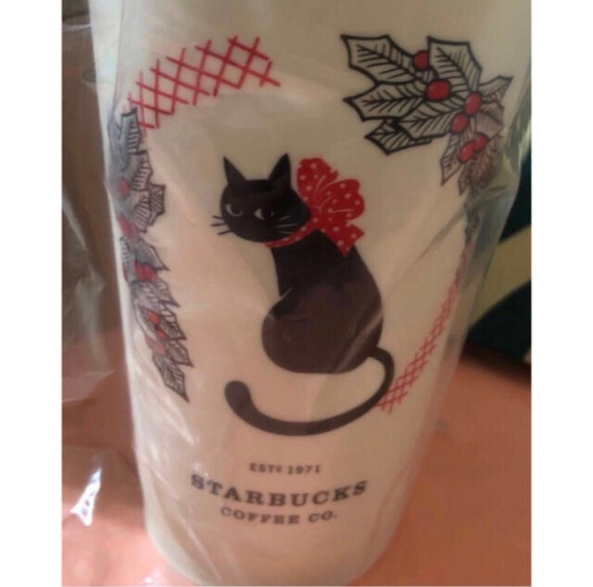おまけスターバックスポーチ付き未開封状態箱付天猫限定中国スタバ20クリスマス 黒猫 リューザブルカップ　正規品