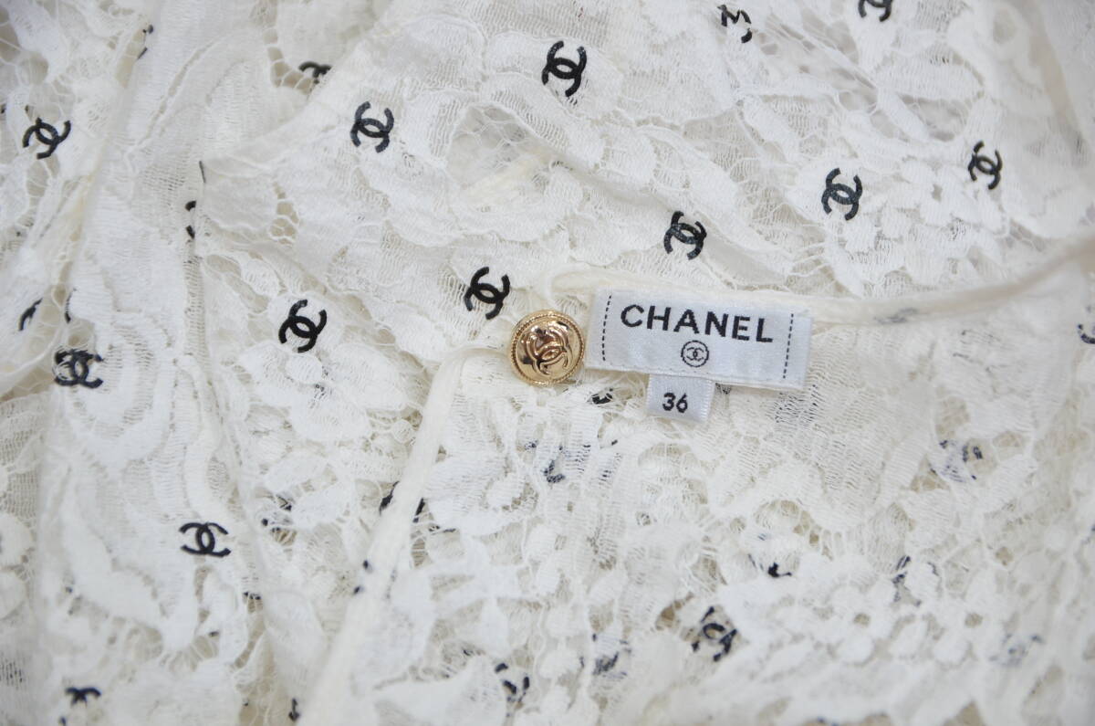 国内正規品 CHANEL シャネル ココプリント CC レース ブラウス 国内正規品 CHANEL シャネル ココプリント CC レース ブラウス