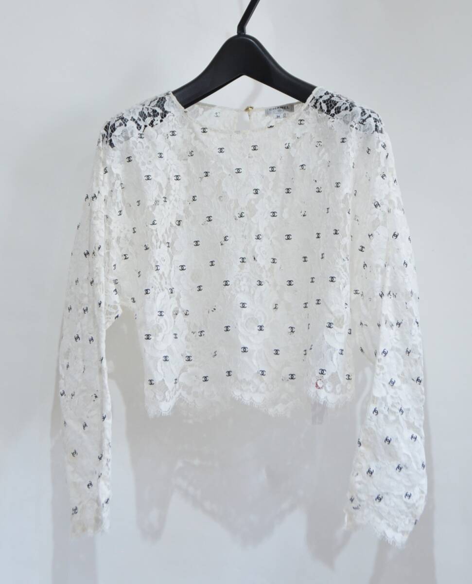 国内正規品 CHANEL シャネル ココプリント CC レース ブラウス 国内正規品 CHANEL シャネル ココプリント CC レース ブラウス