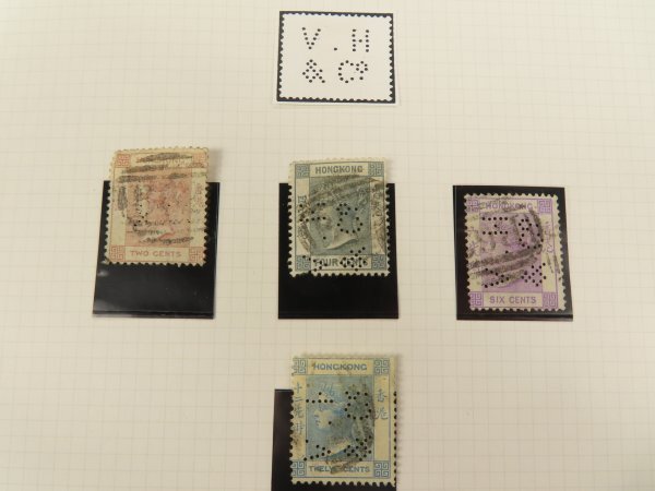 39 戦前 中国 香港 穿孔切手【V.H.&CO.】4枚　消印 　　　　　　　 検/中国支那郵便切手資料_画像3
