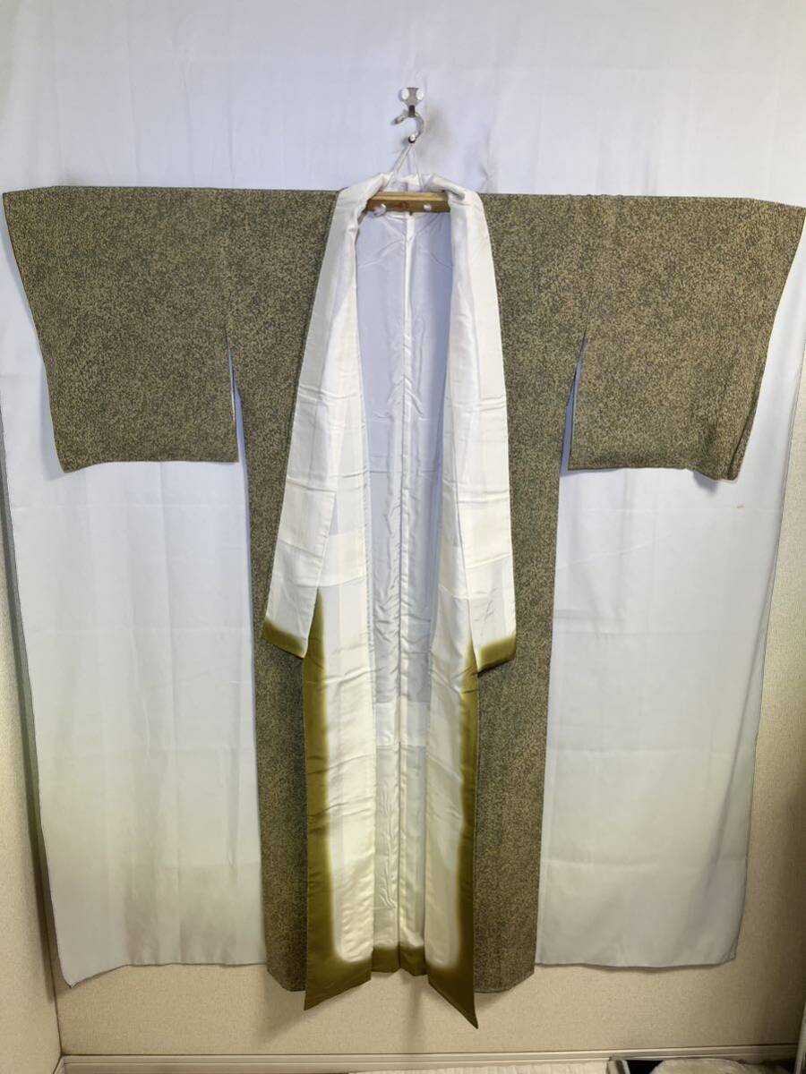  fine pattern silk crepe-de-chine woven bokashi . attaching thread green color ground kimono Japanese clothes Japanese clothes kimono ko-te remake costume general merchandise shop high class 