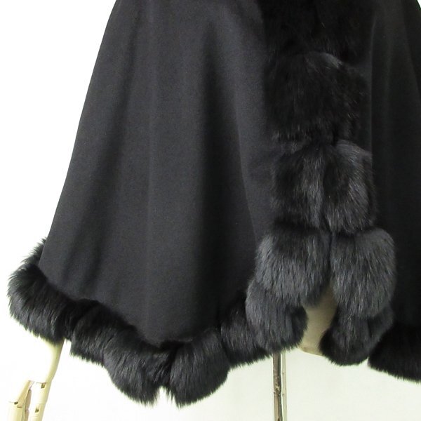 売切り!!★r6fu033120★美品 SAGA FURS ブルーフォックス＆レッキストリミング カシミヤ100％ ポンチョ M～L_画像3