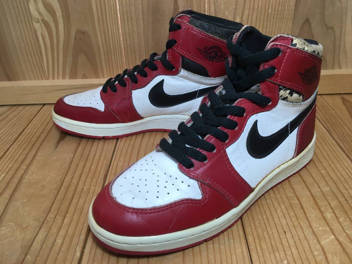 ★ナイキ NIKE 超レア 希少 エラー品 スカイジョーダン Sky Jordan 1 赤×白×黒 24.0cm 85年製 美品 Used 検 AIR エアジョーダン1 AJ1の画像1