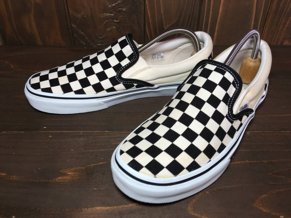 *VANS Vans domestic plan slip on slip-on shoes white × black checker 26.0cm Used inspection SK8 Old school mules clog 