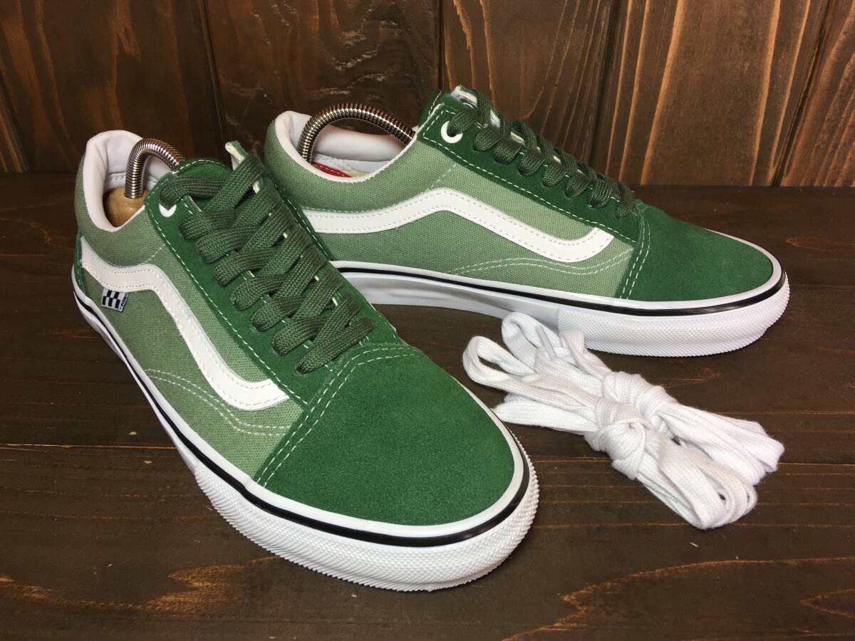 *VANS Vans US plan OLD SKOOL Old school PRO Pro green × white 25.5cm ultimate beautiful goods Used inspection khaki SK8 slip-on shoes half cab 