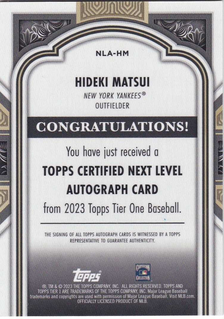 松井秀喜 2023 TOPPS TIER ONE AUTO /10 直筆サインの画像2