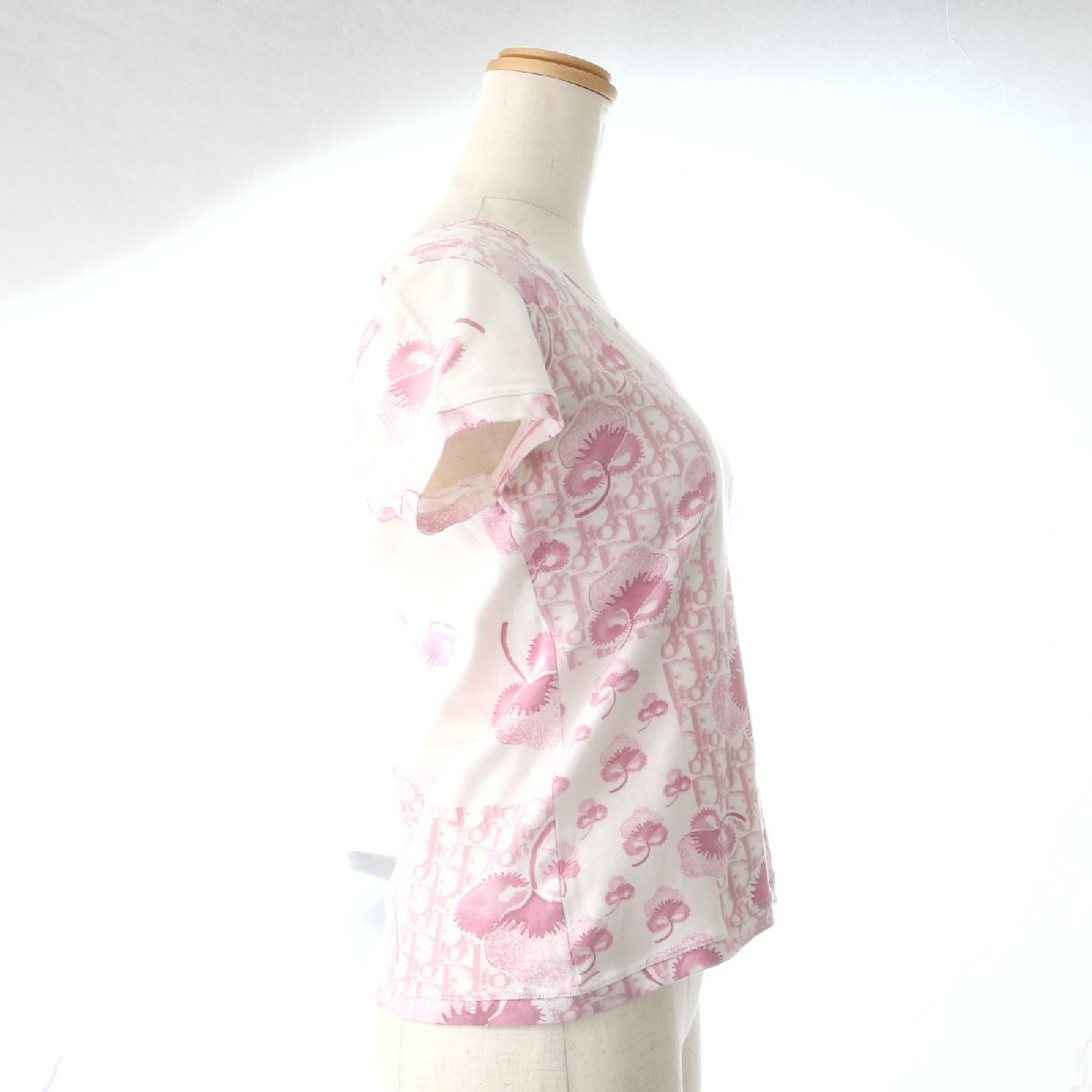 # Christian Dior # Toro ta- короткий рукав футболка V шея цветочный принт 5P16155953#38#S размер соответствует Pink Lady -sEEE 0130-E16