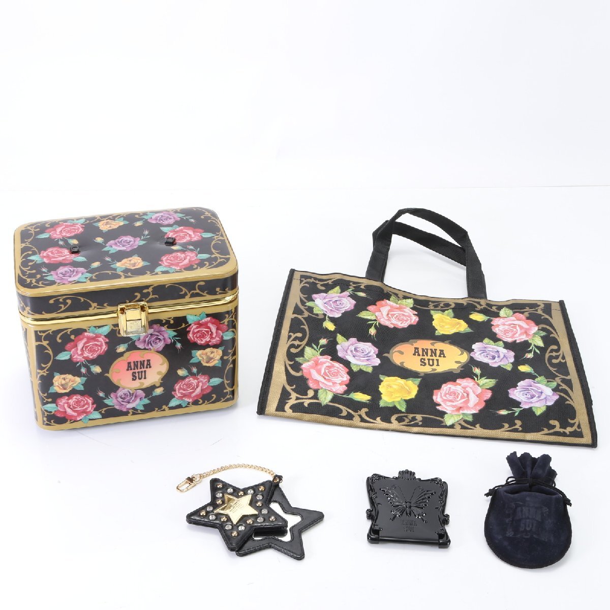  summarize 5 point set ANNA SUI Anna Sui make-up box vanity hand-mirror tongs tweezers tote bag lady's EEM P10-6