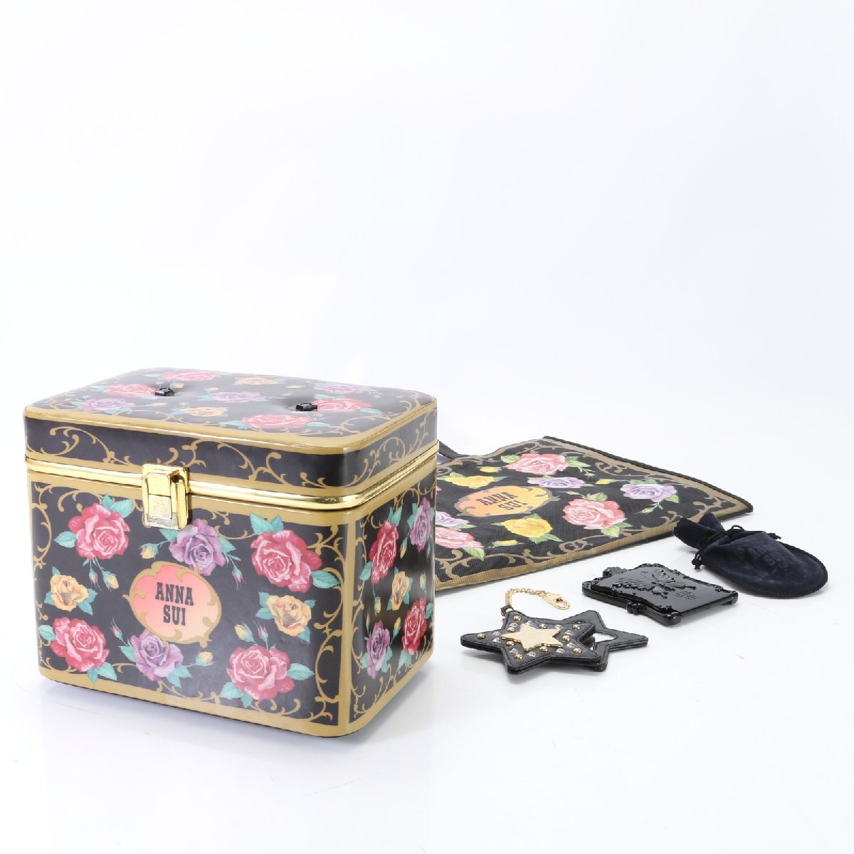  summarize 5 point set ANNA SUI Anna Sui make-up box vanity hand-mirror tongs tweezers tote bag lady's EEM P10-6