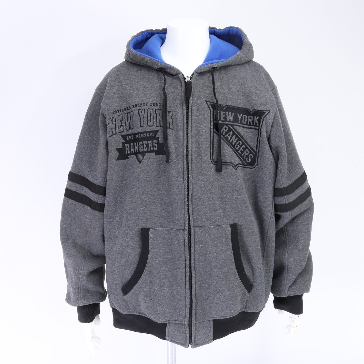 ■希少■NEW YORK RANGERS ニューヨーク レンジャーズ■NHL リバーシブル ジップアップ パーカー フード 付 XXL メンズ EHM 1205-H101_画像2