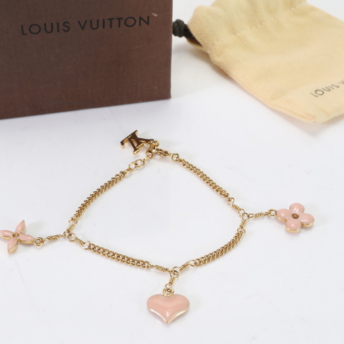 1 jpy # beautiful goods # Louis Vuitton # brass re Suite monogram bracele #M65614 accessory Gold Pink Lady -sYYT 1128-E69