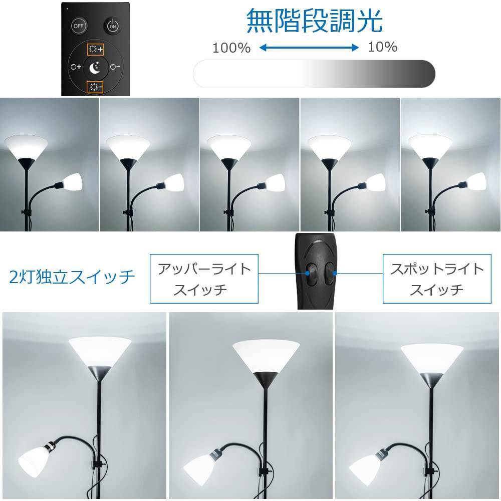 シルバーカラーのトーチ型フロアランプ / 北欧風のLEDスタンドライト / おしゃれなデザイン_画像4