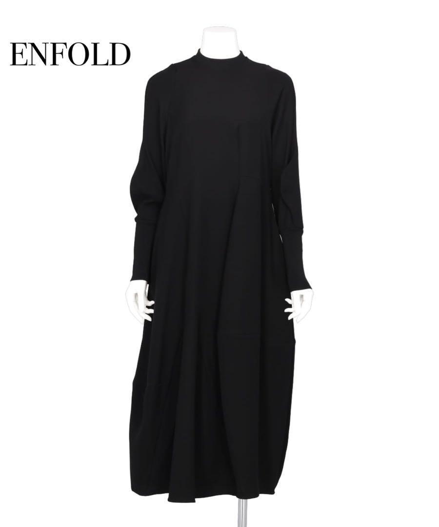 ENFOLD CURVE-SLEEVE ASYMMETRY-DRESS 黒 38 エンフォルド ロングワンピース 長袖 ブラック 黒 2024SS _画像1