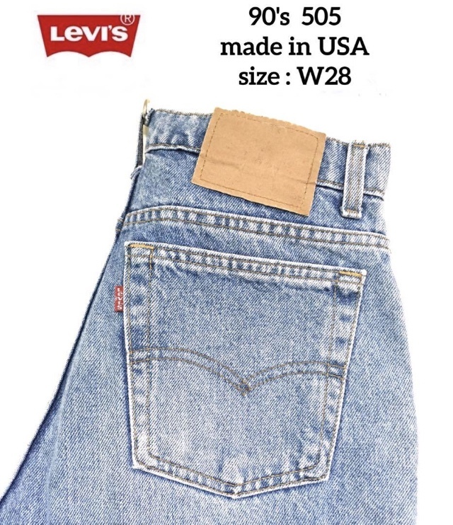 希少 90's USA製 Levi's 505 W28 赤文字 BLUE アイスブルー コーンミルズ 505-0217_画像1