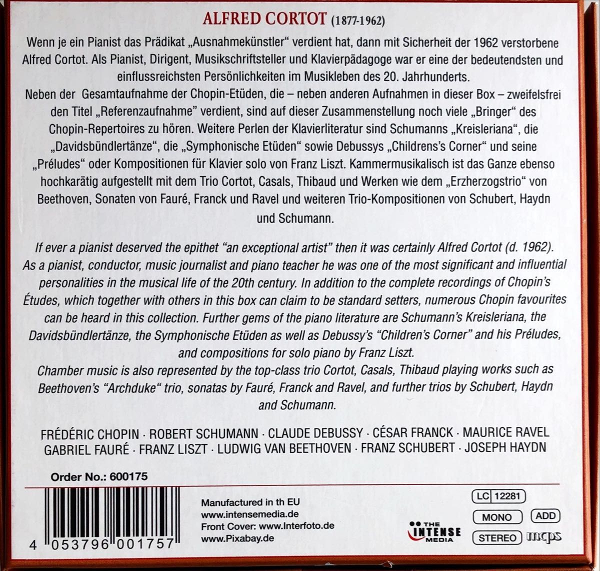 CD 10枚組■アルフレッド・コルトー名演奏集／The Piano Works (10-CD Wallet Box)廃盤