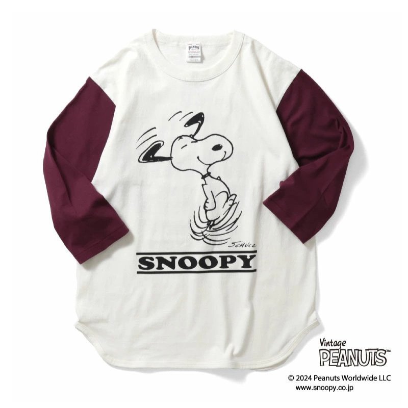 セール SALE 新品 HOUSTON ヒューストン PEANUTS スヌーピー snoopy ベースボールTシャツ 七分袖 両面プリント オフホワイト XL LL_画像1